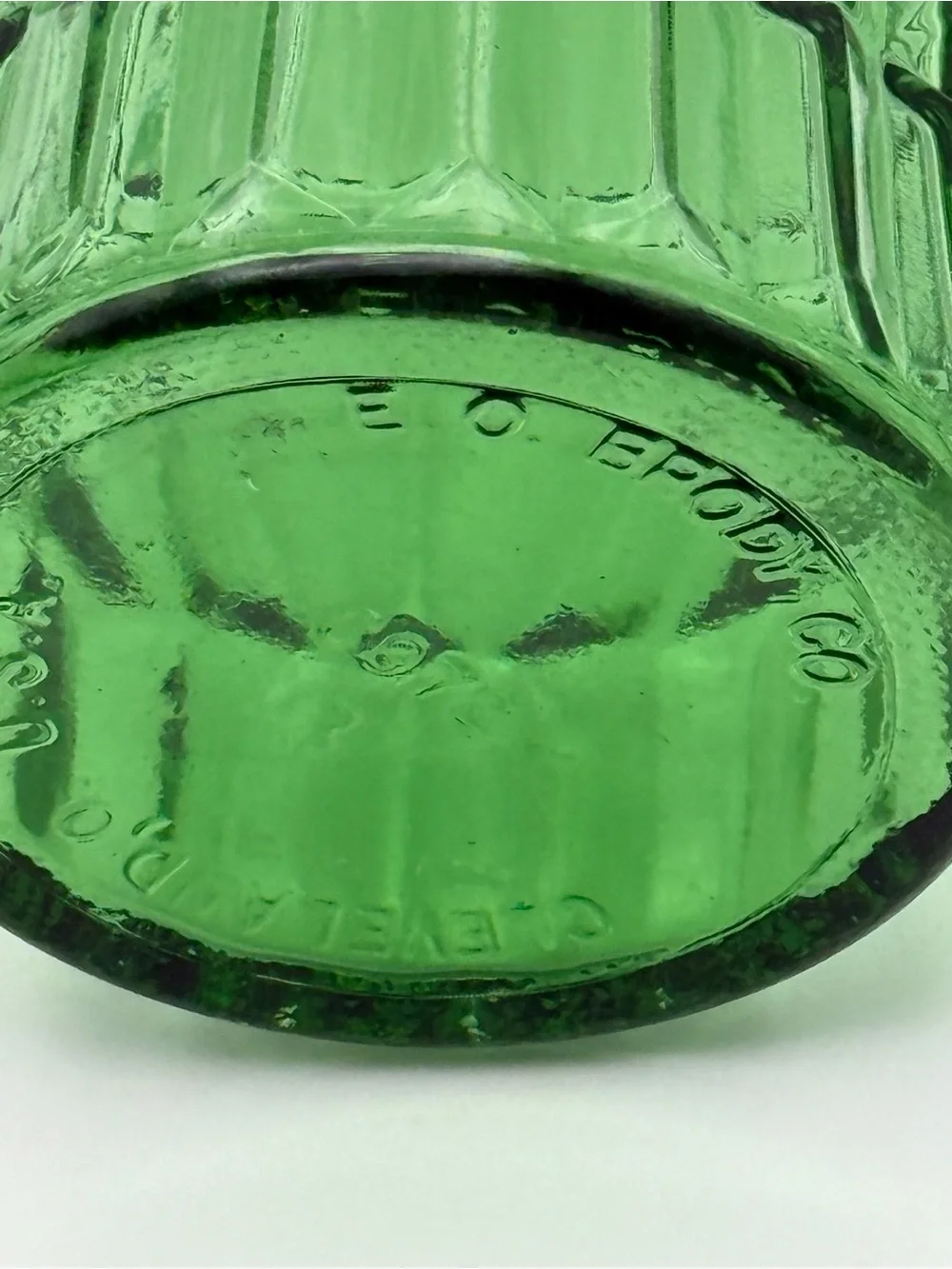 vintage vase green glass ribbed  E.O. Brody